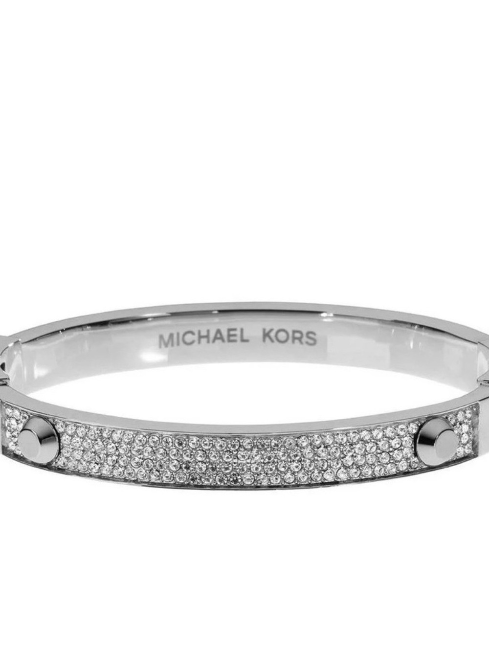 MICHAEL KORS STUD BANGLE Crystal Hinged Bangle Bracelet — Silver Tone